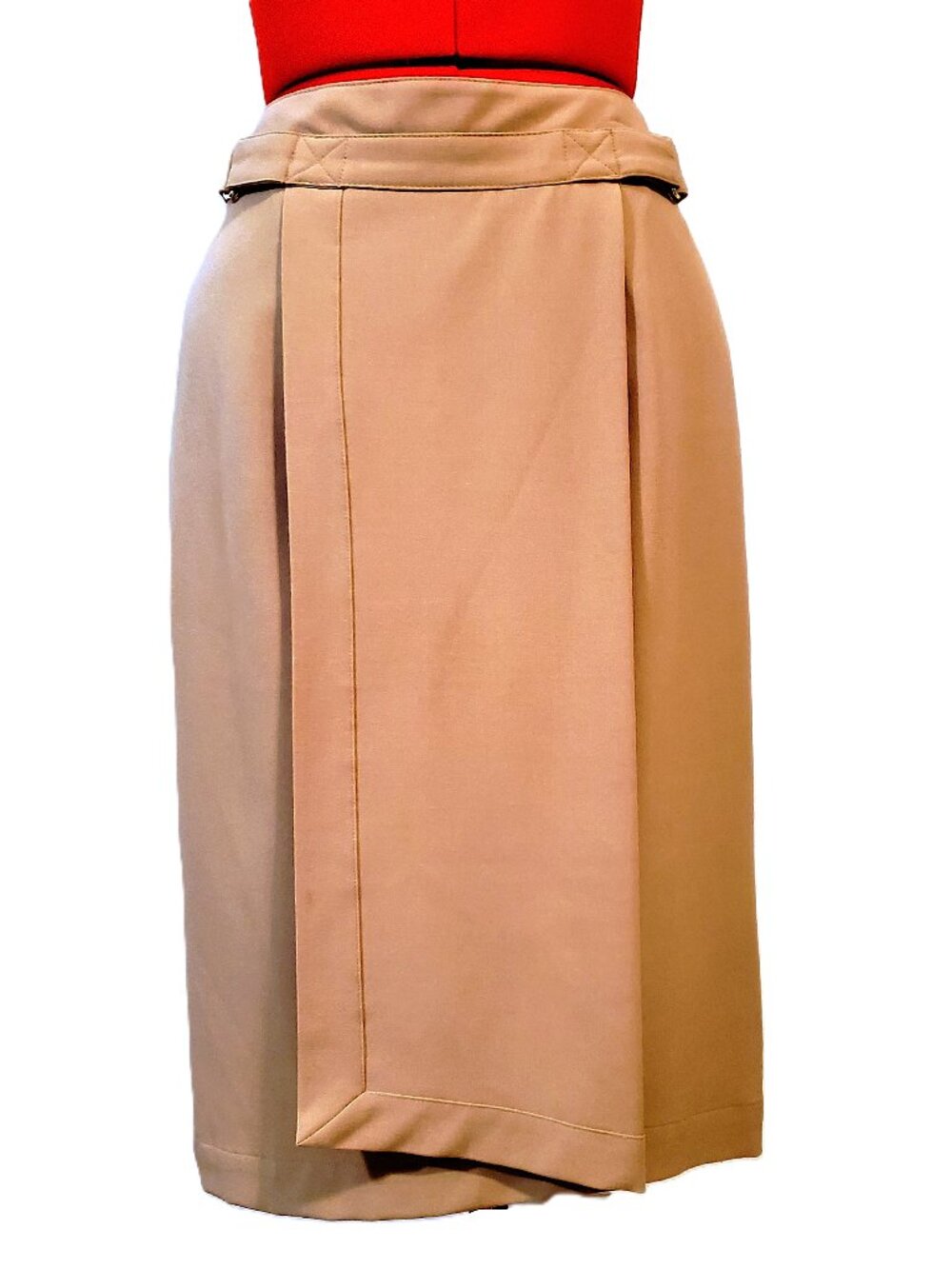 “Worthington” Tan Faux Wrap Buckle Pencil Skirt – Size 4